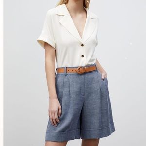 Lafayette 148 New York Sabine short sleeve blouse ivory crème fraiche size S